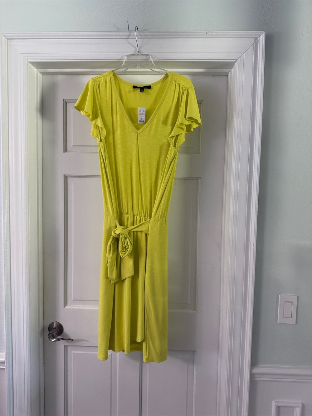 White House Black Market Lime Tie-Waist Flutter Sleeve Midi Dress